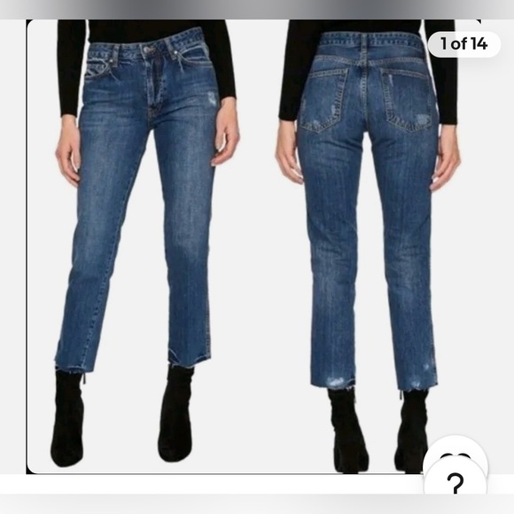 Free People We The Free Slim Boyfriend  Distressed Blue Straight Jeans Size 30 - Picture 1 of 9